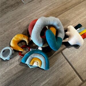Itzy Ritzy Rainbow stroller Toy with Teal and Yellow rainbow mirror and moon